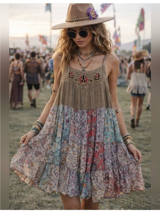 Young Threads Dresses & Skirts - NWT: Young Threads Embroidered Mixed Patchwork Mini Dress• Medium